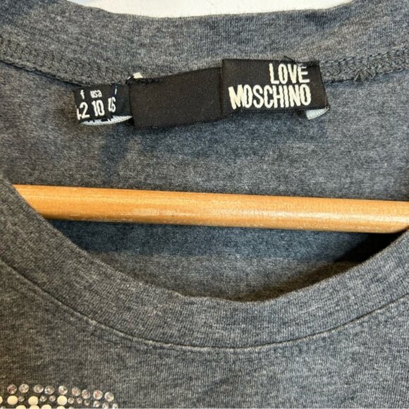 Love Moschino Crystal Design Short Sleeve Tee Shirt Grey - Picture 3 of 6